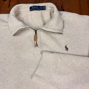Polo Ralph Lauren Quarter Zip Sweater Mens XL Beige Cotton Pony Logo Oatmeal